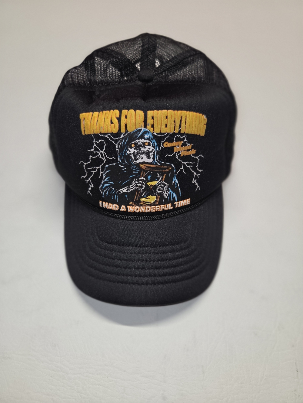 Coney Island Picnic Time Flys Grim Reaper A-Frame Mesh Snapback Hat Unisex Rare